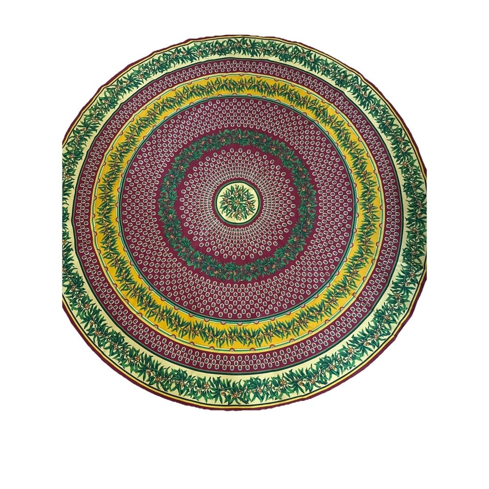 Vent Du Sud France Round Cotton Tablecloth 65" diam‎ Yellow Flowers Olives